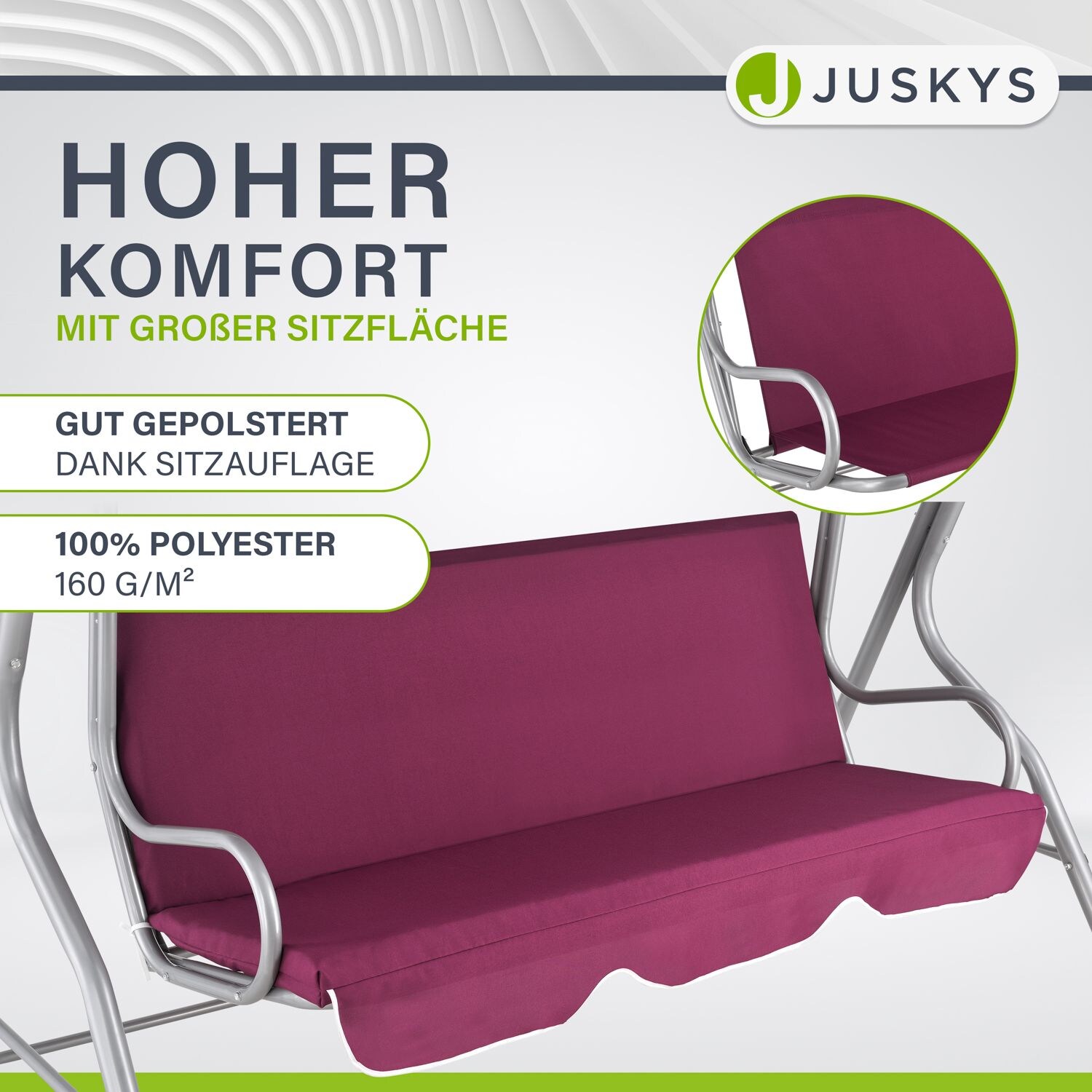 Juskys Hollywoodschaukel 3-Sitzer mit Dach & Sitzauflage – Gartenschaukel 200 kg belastbar - Rot