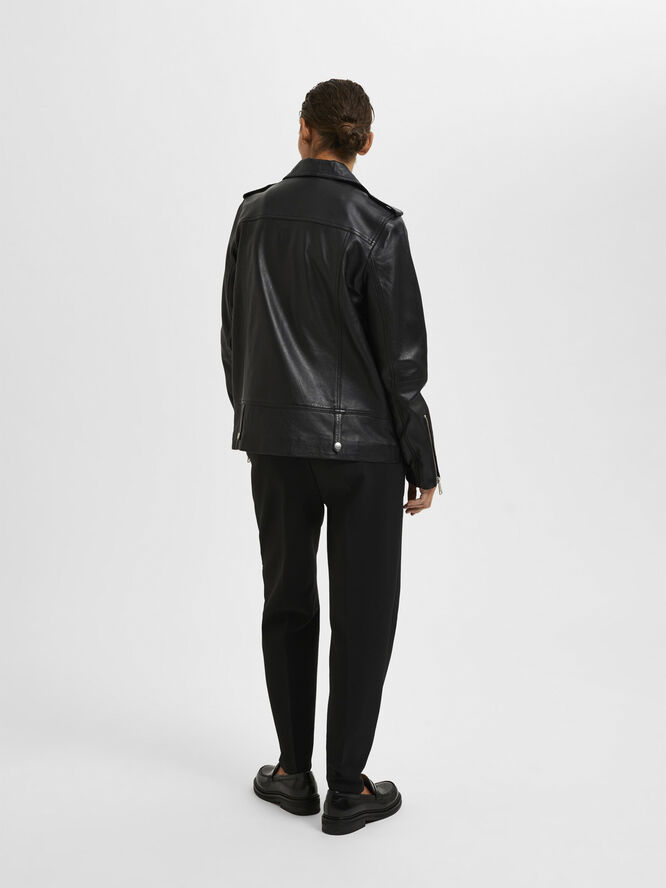 Selected Femme SLFMADISON LEATHER JACKET NOOS Sort