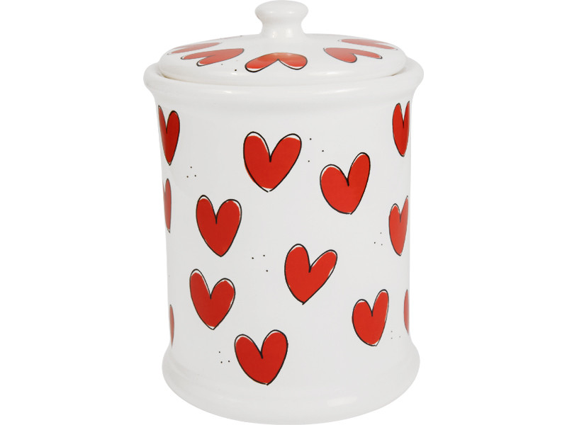Voorraadpot rond 17cm Valentijn Rode Hartjes