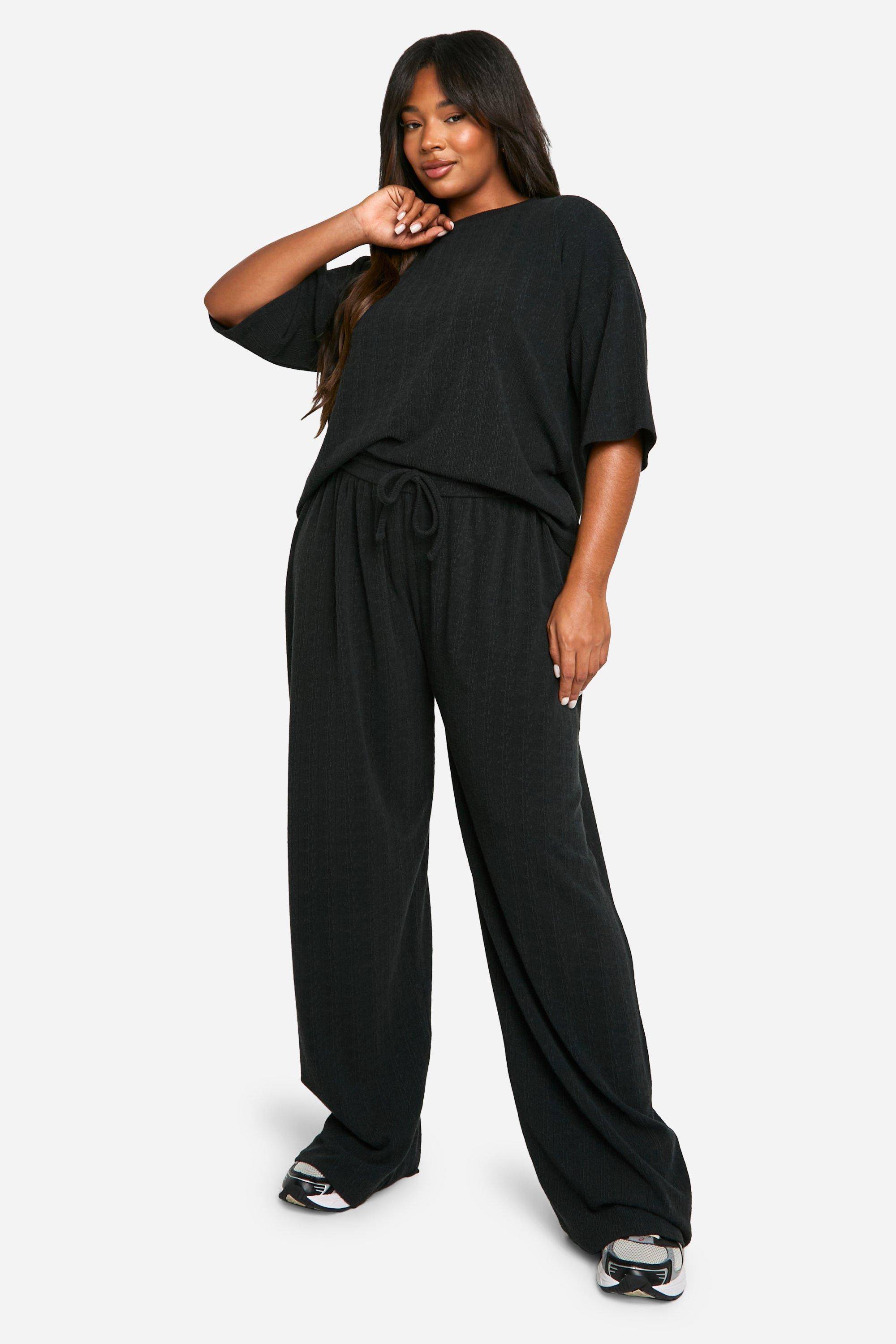 boohoo Plus T-shirt Plus & Wide Leg Trouser Co Ord