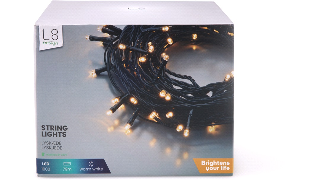 Lyskæde 1000 LED, 80m med 220V, ude/inde