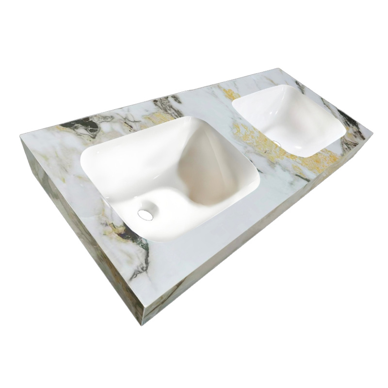 Lambini Designs Cantik keramische wastafel 120cm licht marmer zonder kraangaten