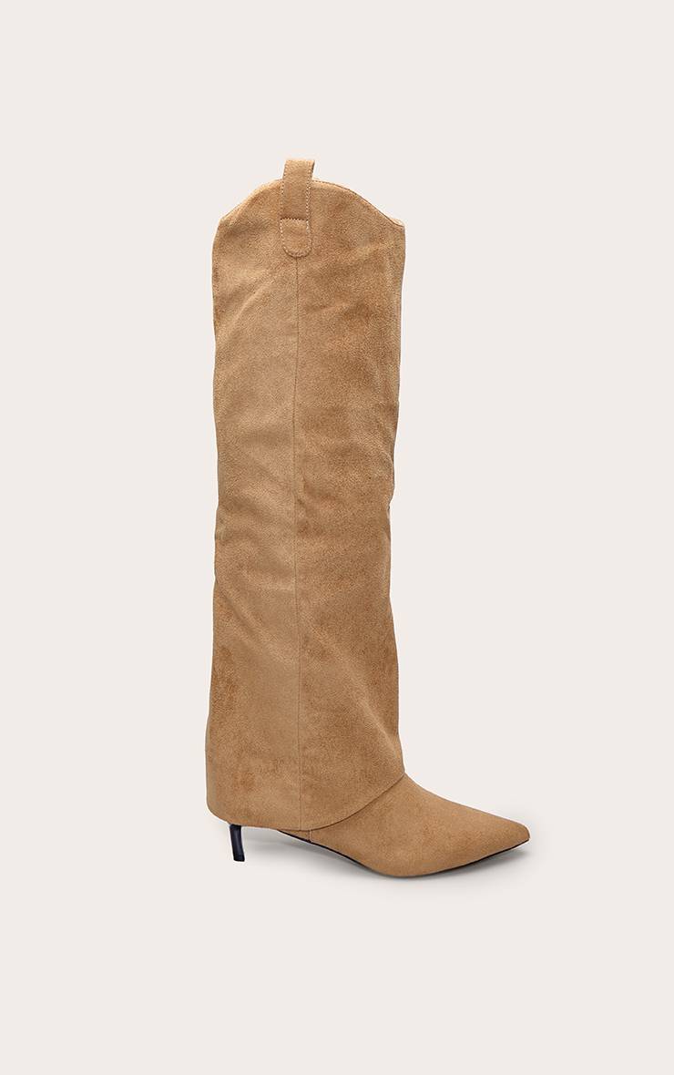 Sable Botte Haute À Talon En Daim Avec Revers Au-dessus Du Genou