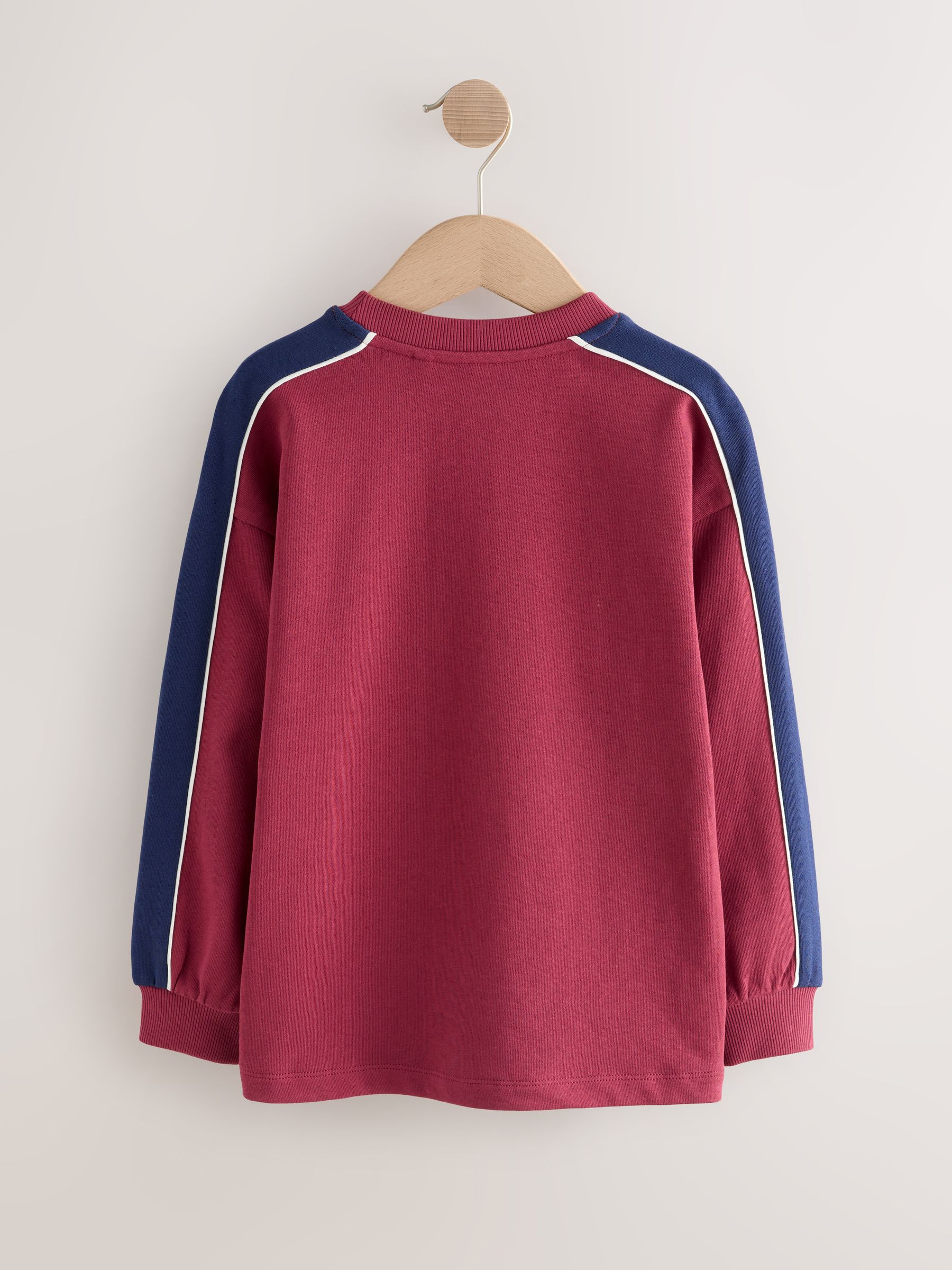 Bordeauxrood - Relaxed Fit Heavyweight Long Sleeve Colourblock T-Shirt (3-16yrs)