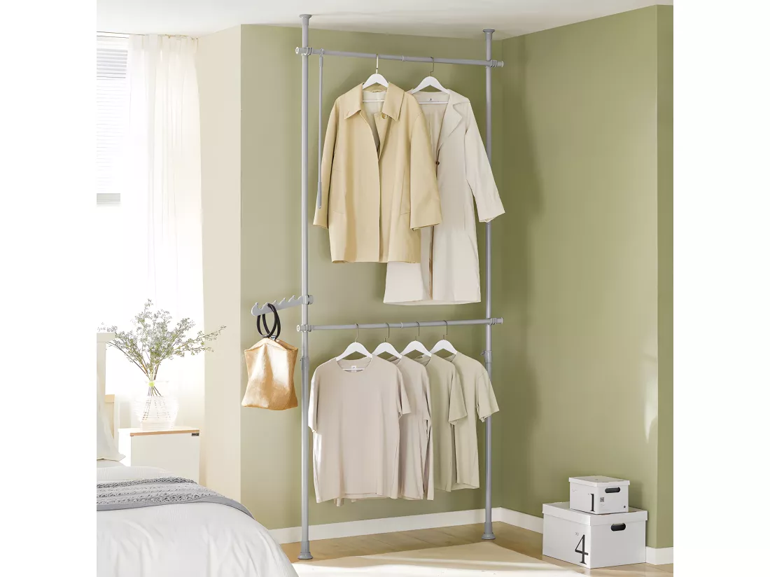 SoBuy Télescope Garde-Robe Système Herkule, 2 Barres Portant de vêtement Largeur (62-110cm) x Hauteur (200-270cm), FRG109-HG