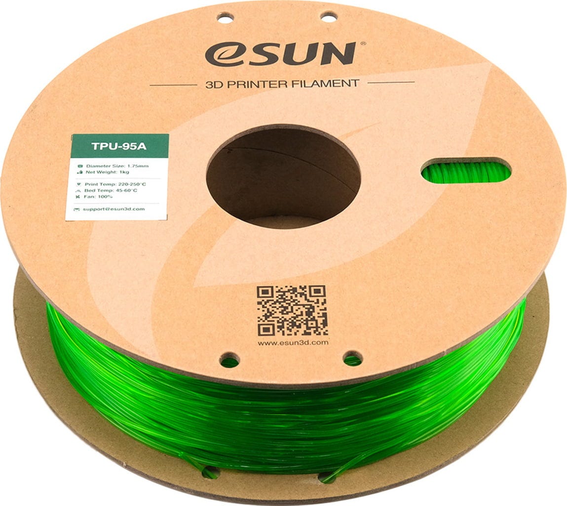 eSUN  TPU-95A Translucent Green, 1,75 mm / 1000 g    Robustes Filament mit ausgezeichneter Elastizität