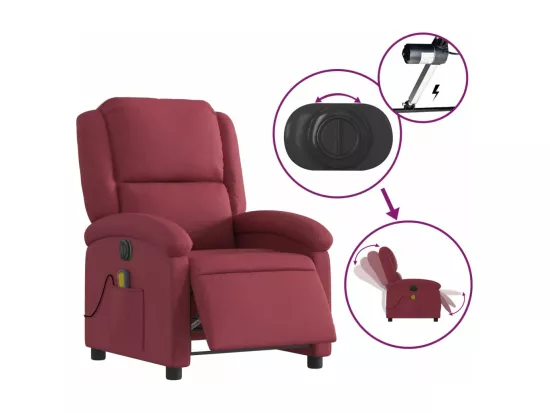 Fauteuil massant inclinable électrique Rouge bordeaux Tissu