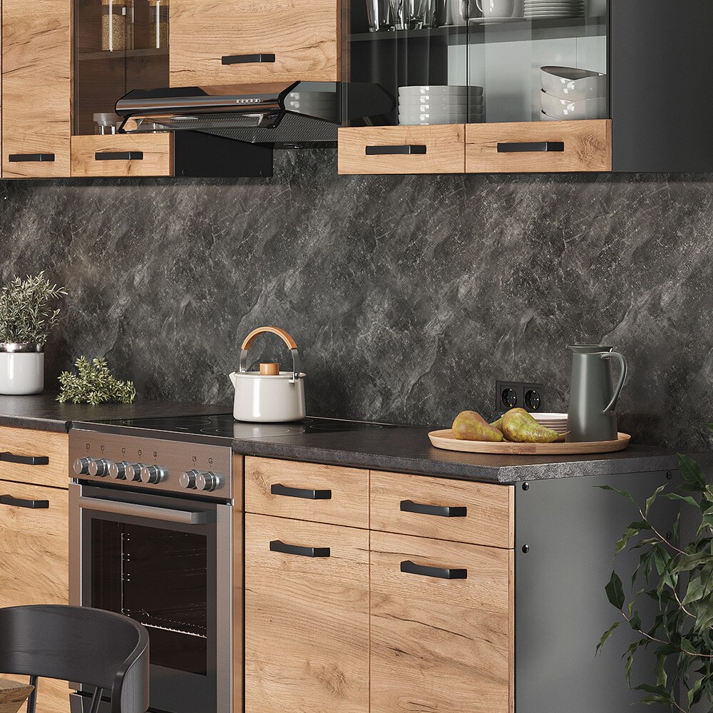 Vicco Eckküche Küchenblock Einbauküche Rick Anthrazit Eiche 270 cm modern Küchen Schränke Spülenunterschrank Eck-Unterschrank Eck-Hängeschrank Arbeitsplatte Küchenmöbel Küchenzeile L-Küche