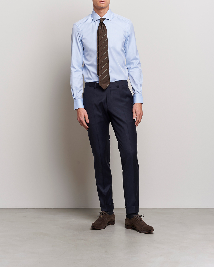 Mazzarelli Soft Cotton Cut Away Shirt Light Blue