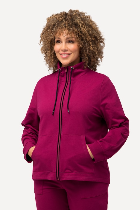 Sweatjacke, Stehkragen, Kängurutasche, hinten länger