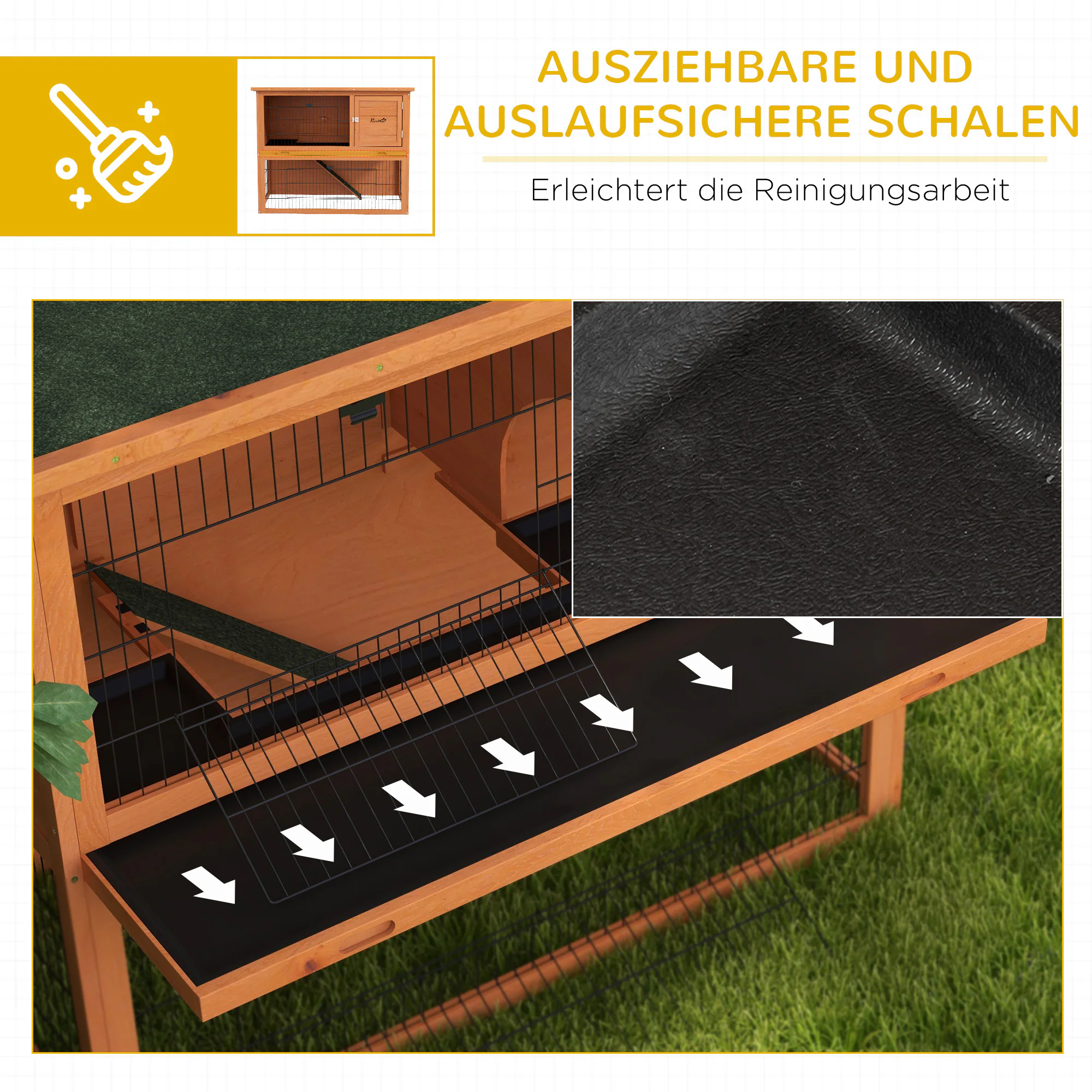 PawHut Kaninchenstall mit Rampe orange 123L x 62B x 102H cm