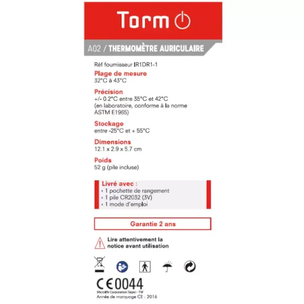 Termômetro auricular Torm para medição da temperatura do ouvido