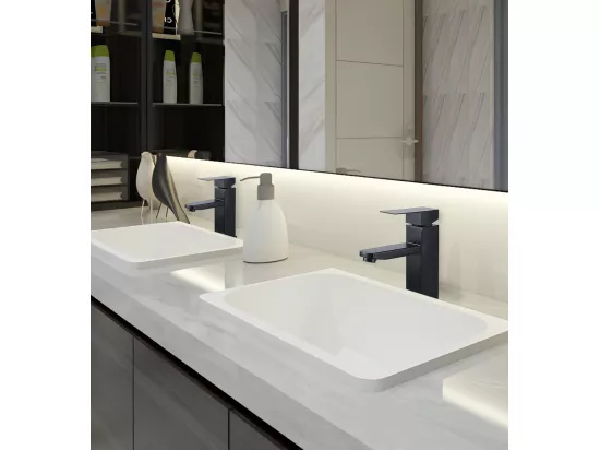 2x Robinet Salle Bain Noir acier inoxidable avec Poignée Carrée Mitigeur lavabo Eau Froide Chaude Disponible Robinetterie Lave Mains Démontable