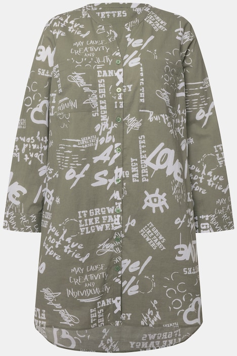 Longbluse, A-Line, Graffitti-Muster, Tunika-Ausschnitt, Langarm