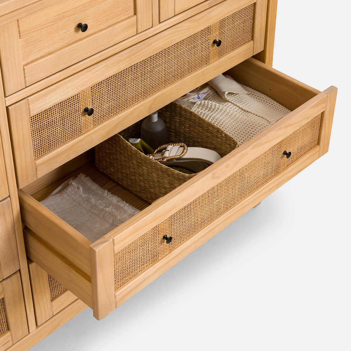 LA REDOUTE INTERIEURS<br>Cômoda de pinho maciço e rattan, 10 gavetas, Gabin
