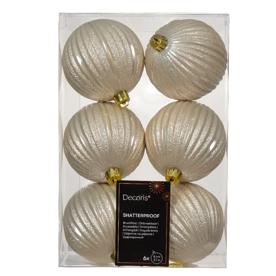Lot de 6 boules de Noël (D80 mm) Glamour Perle