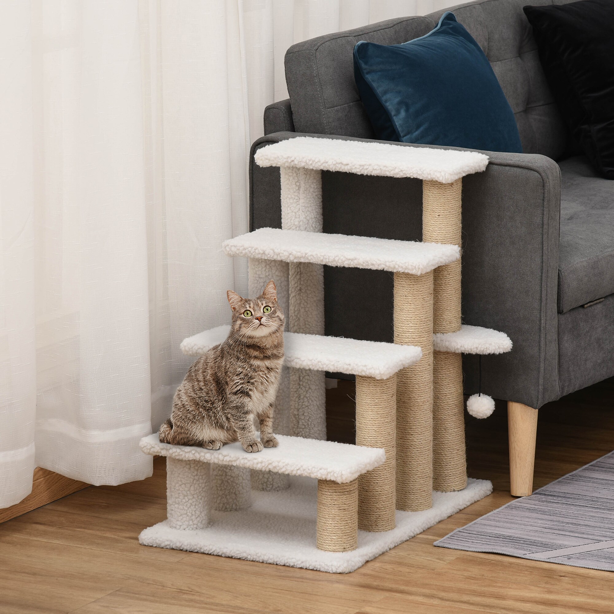 PawHut Haustiertreppe mit Krätzsäulen weiß 60 x 40 x 64 cm (LxBxH)