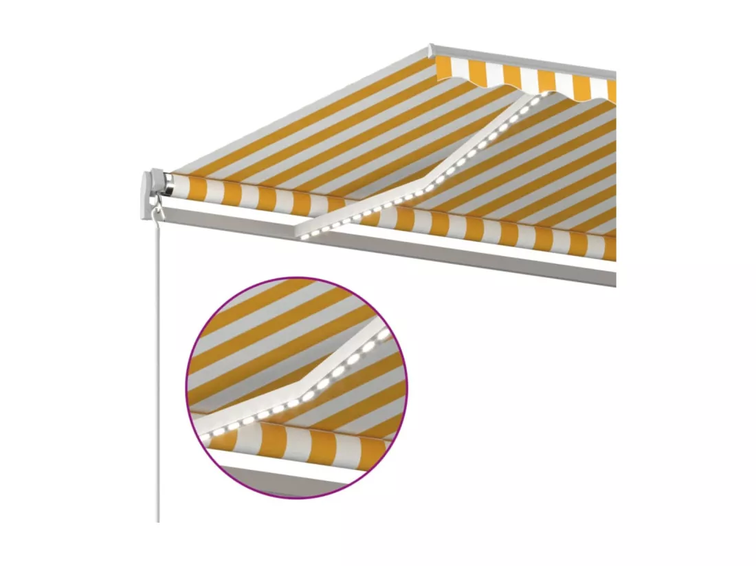 Auvent manuel rétractable avec LED 500x300 cm Jaune et blanc