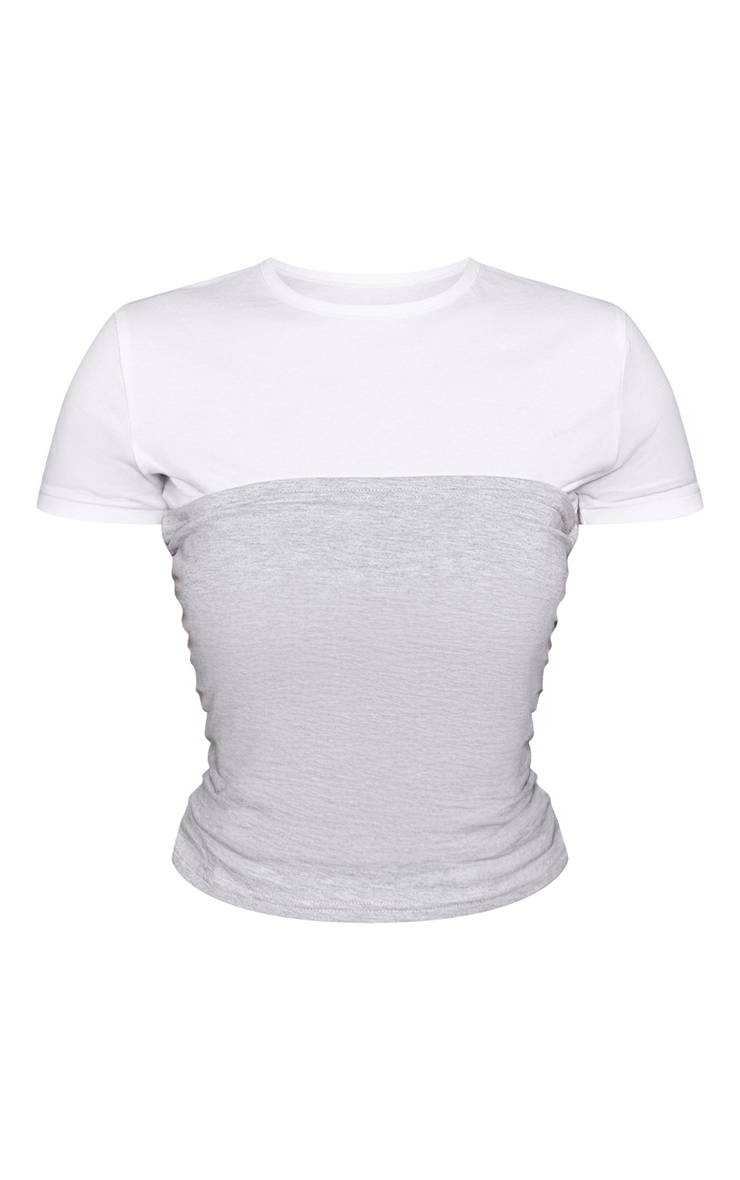 Blanc T-shirt Petite À Double Couche Froncée Contrastée