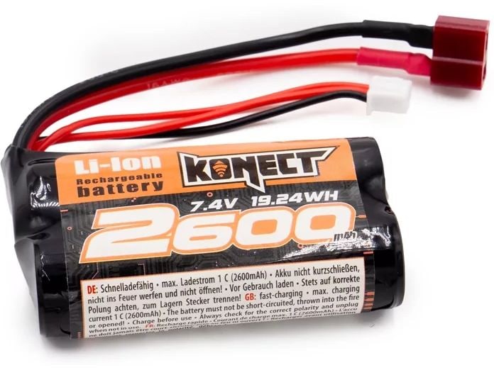 Konect RC-Akku Li-Ion 2600 mAh 7.4 V 15C 2S Li-Ion Akku für Fahrzeuge mit Deans Stecker