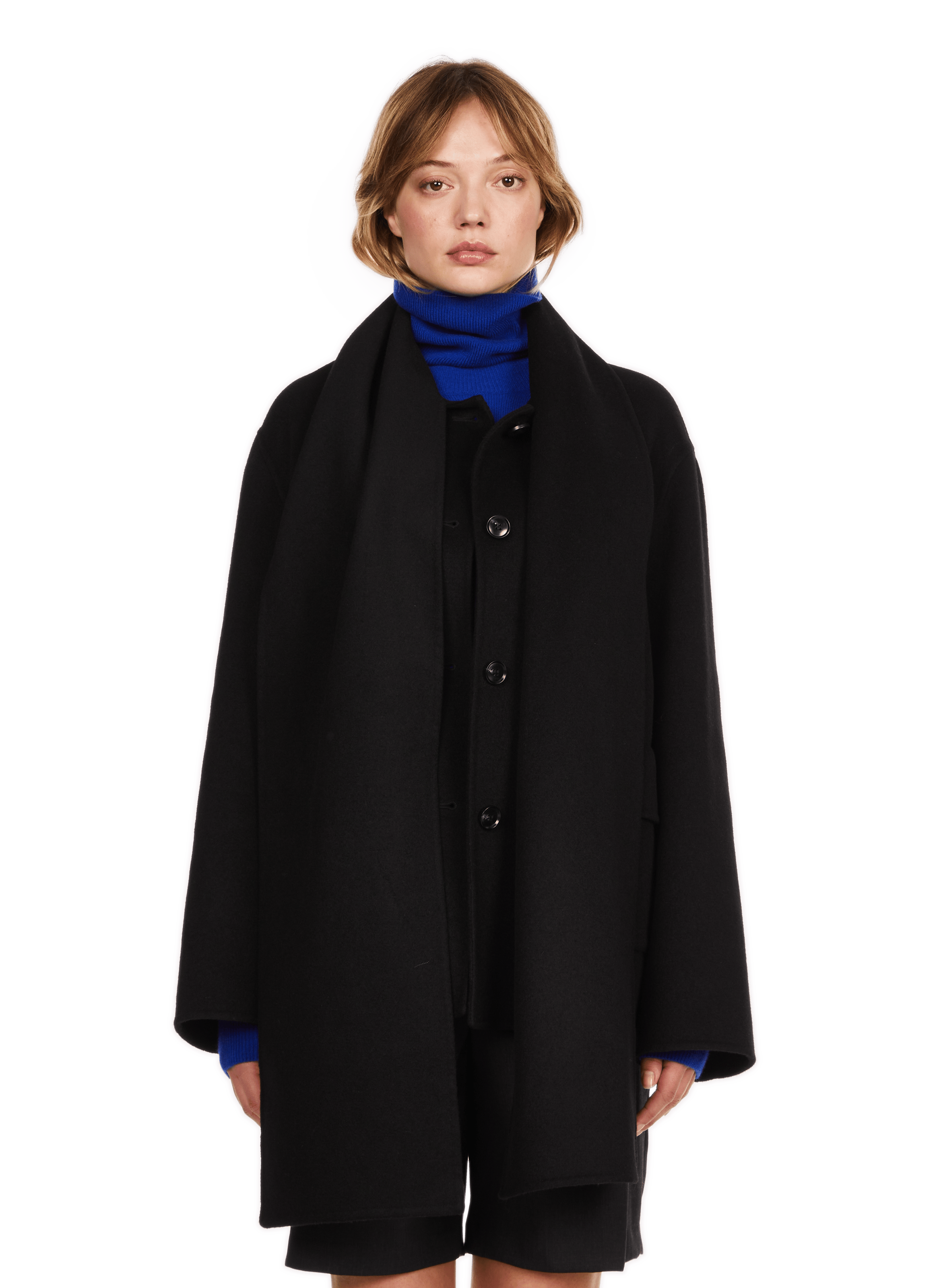 UACHA - Manteau à écharpe en laine mélangée| Noir