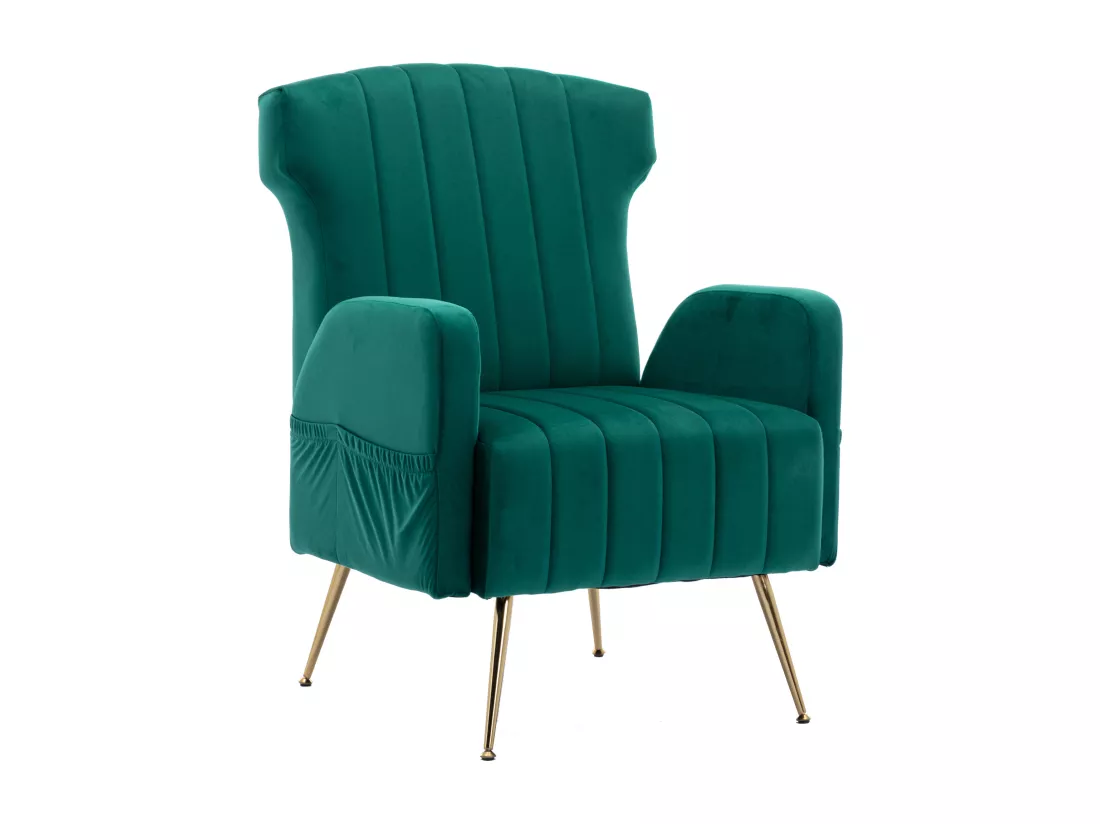 Chaise Décorative En Velours，pieds Métalliques Dorés，fauteuil Confortable，haut Dossier
