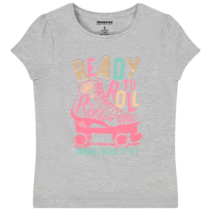 T-shirt manches courtes en jersey avec print fantaisie pour fille - Gris clair