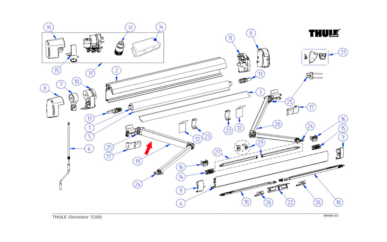 Thule Gelenkarm links passend für Markise Omnistor 5200 2,3 Meter