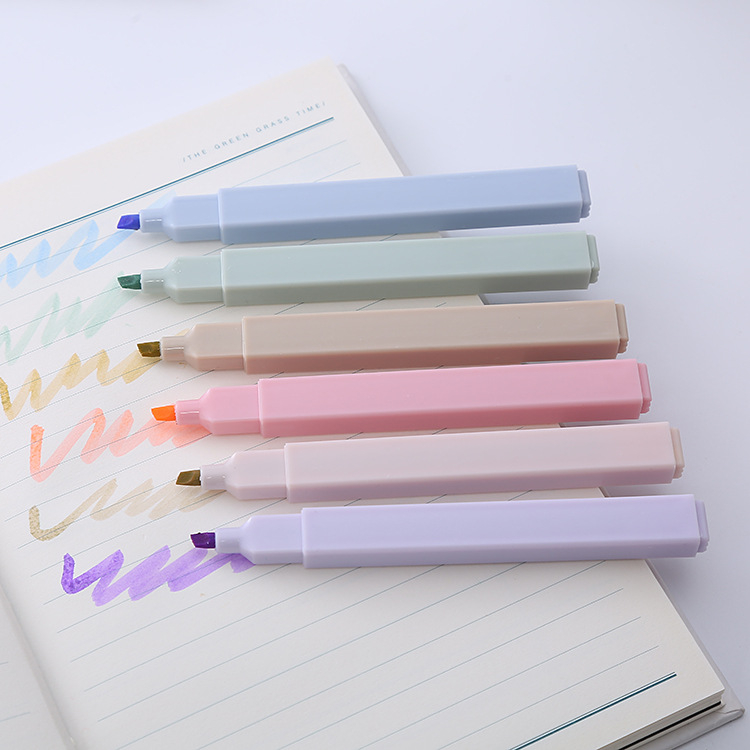 (6er Set) 3.5mm Leuchtstift Highlighter Text Marker Pastell Filzstift mit Keilspitze - Grün / Rosa