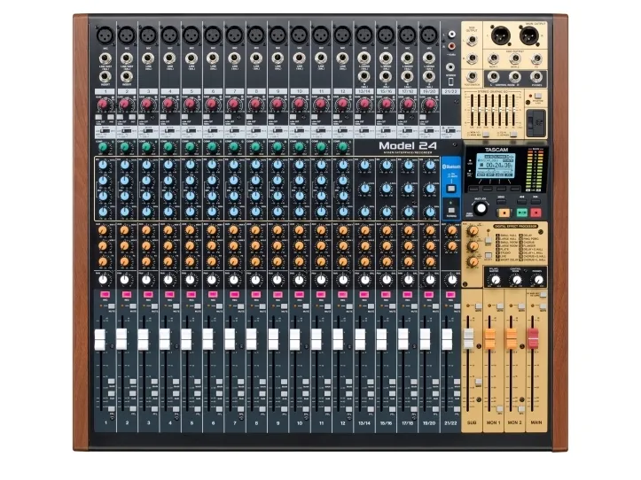 Tascam Model 24, 24 kanaler, Bluetooth, 52 W, Sort, Guld, Træ