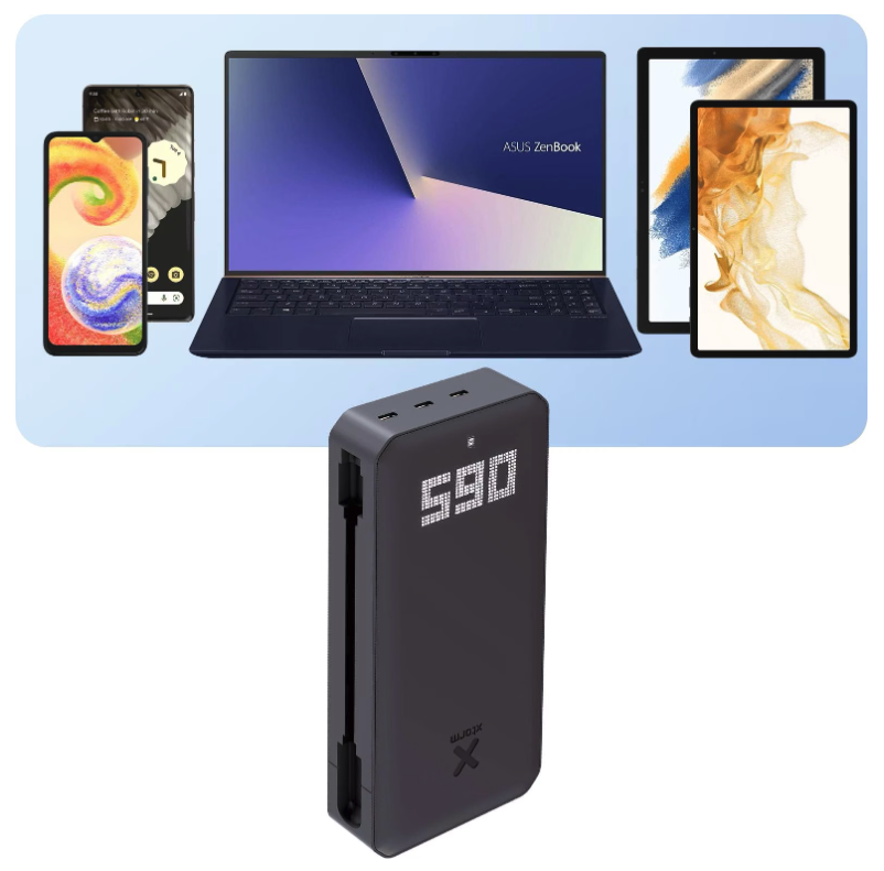 (60W) 24000mAh Titan USB C Powerbank Ladegerät Power Delivery mit USB C Ladekabel und LED Anzeige (XB401) Schwarz