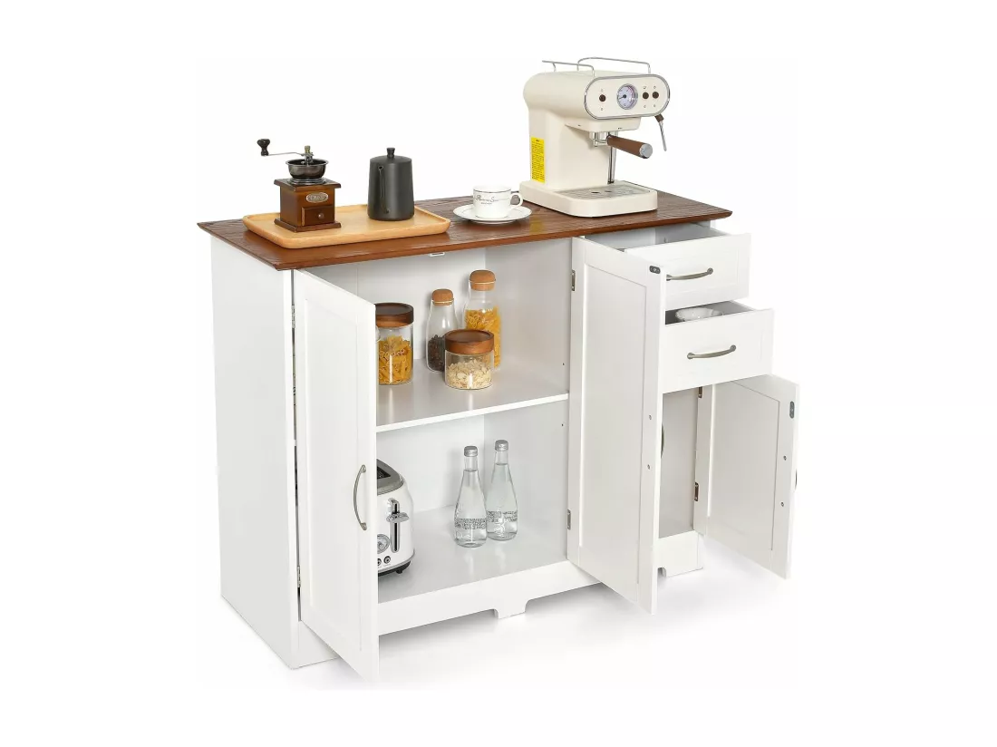 Buffet Cuisine, Armoire de Cuisine 2 Placards 2 Tiroirs, Étagère Réglable, Meuble Bas Cuisine pour Salon, Meuble de Rangement, Blanc, 100 x 40 x 78 cm (Blanc)