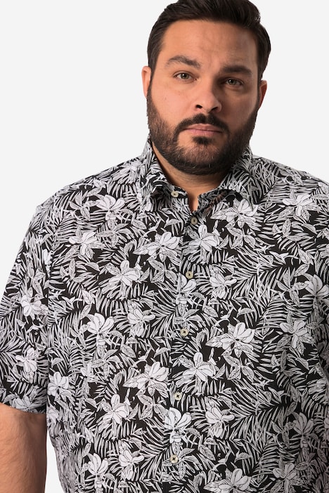 Men+ Leinenmix-Hemd, Bauchfit, Halbarm, Kentkragen, Alloverprint, bis 8 XL