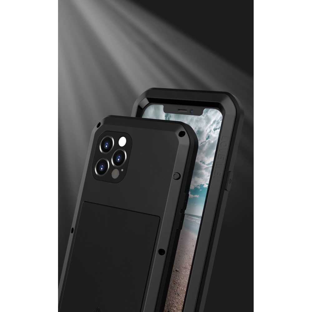 iPhone 12 / iPhone 12 Pro Silikon Metall Outdoor Case   Panzerfolie - Schwarz