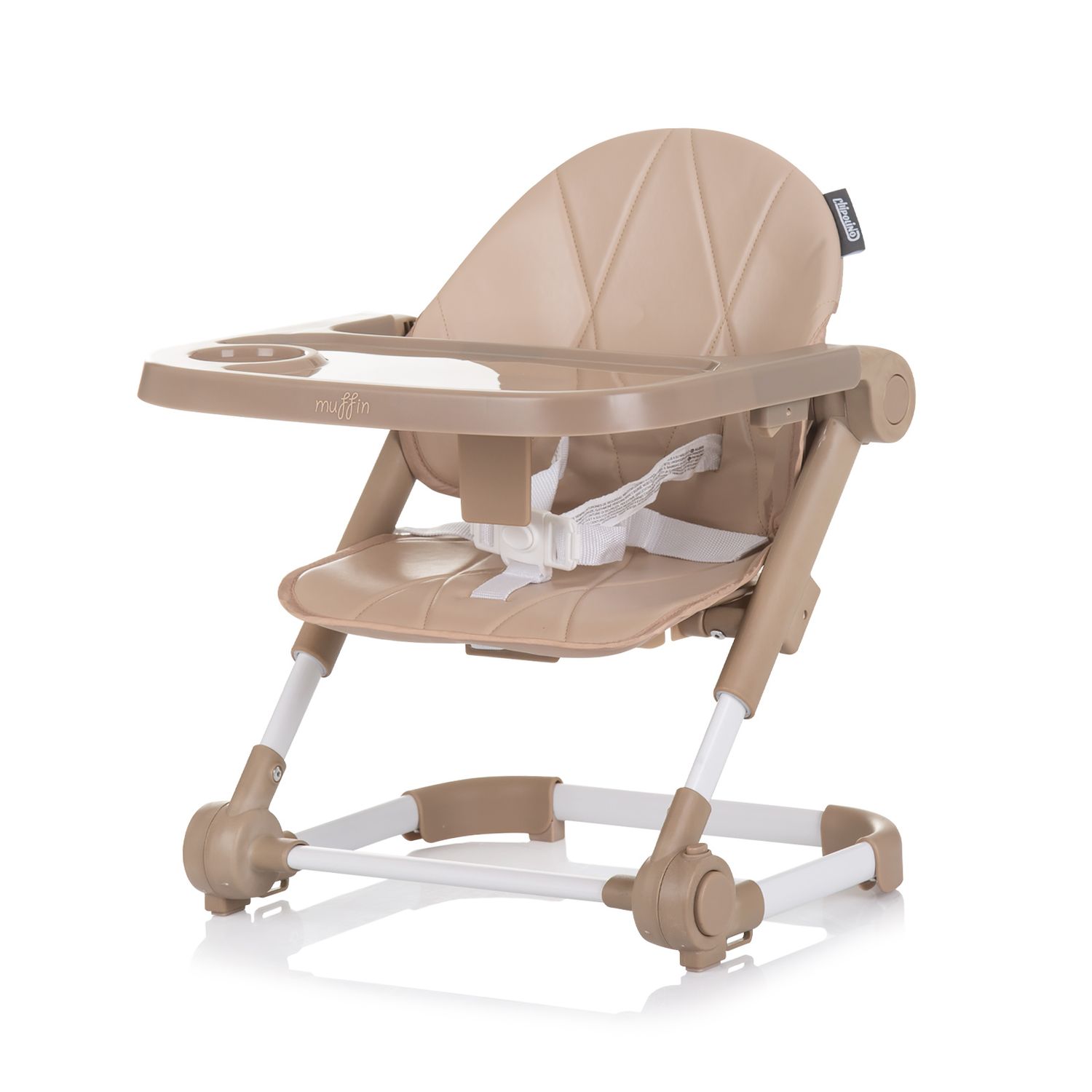 Chipolino Kinderstuhl, Booster Muffin klappbar, Gurt, höhenverstellbar, Tablett beige
