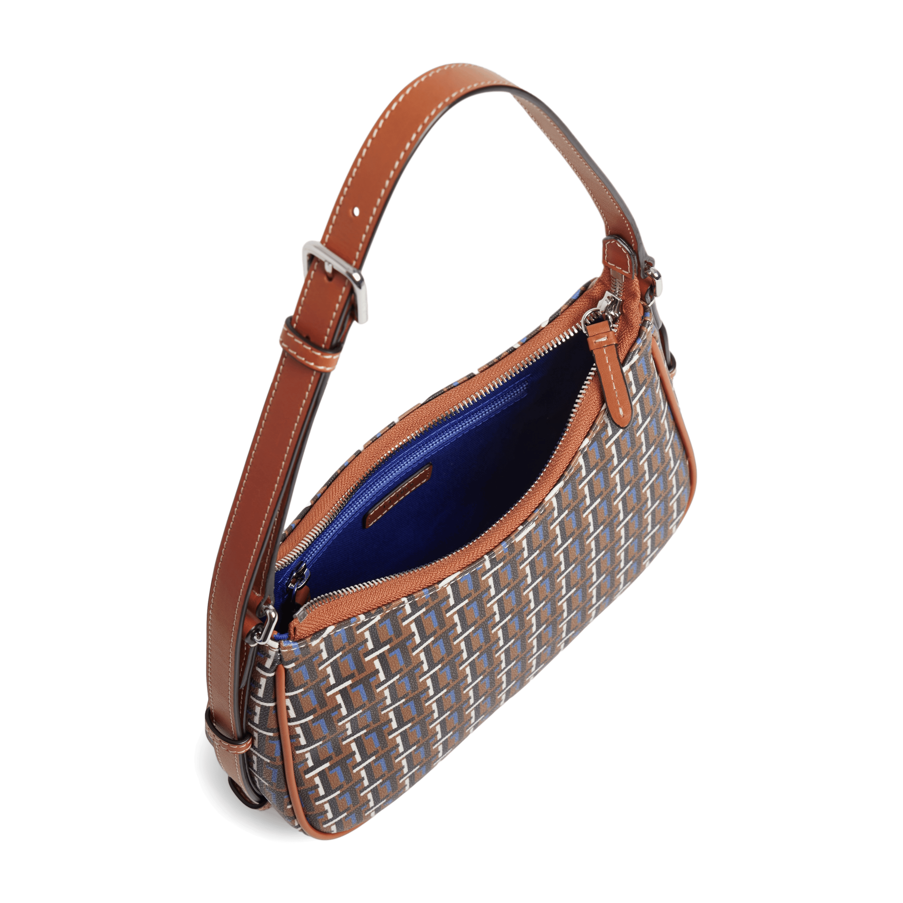 CAMILLE - Sac baguette bi-matière en cuir et toile | Marron