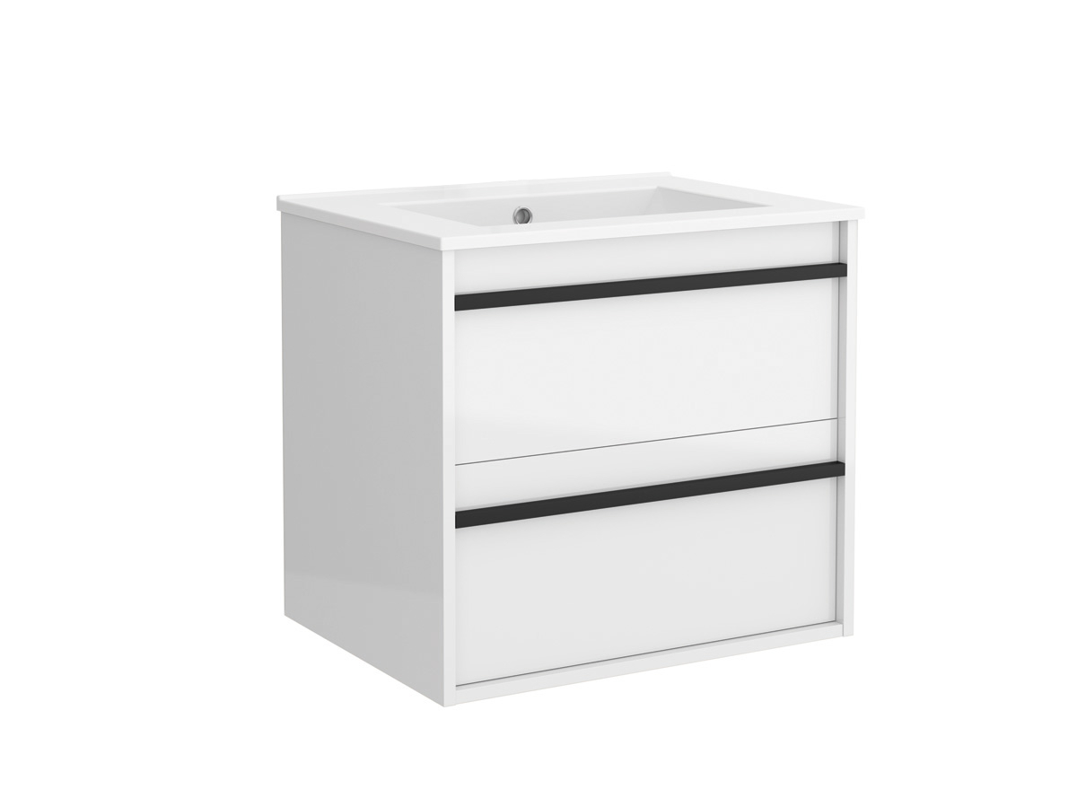 Muebles Resh badkamermeubel wit hoogglans 60cm met witte wastafel zonder kraangat