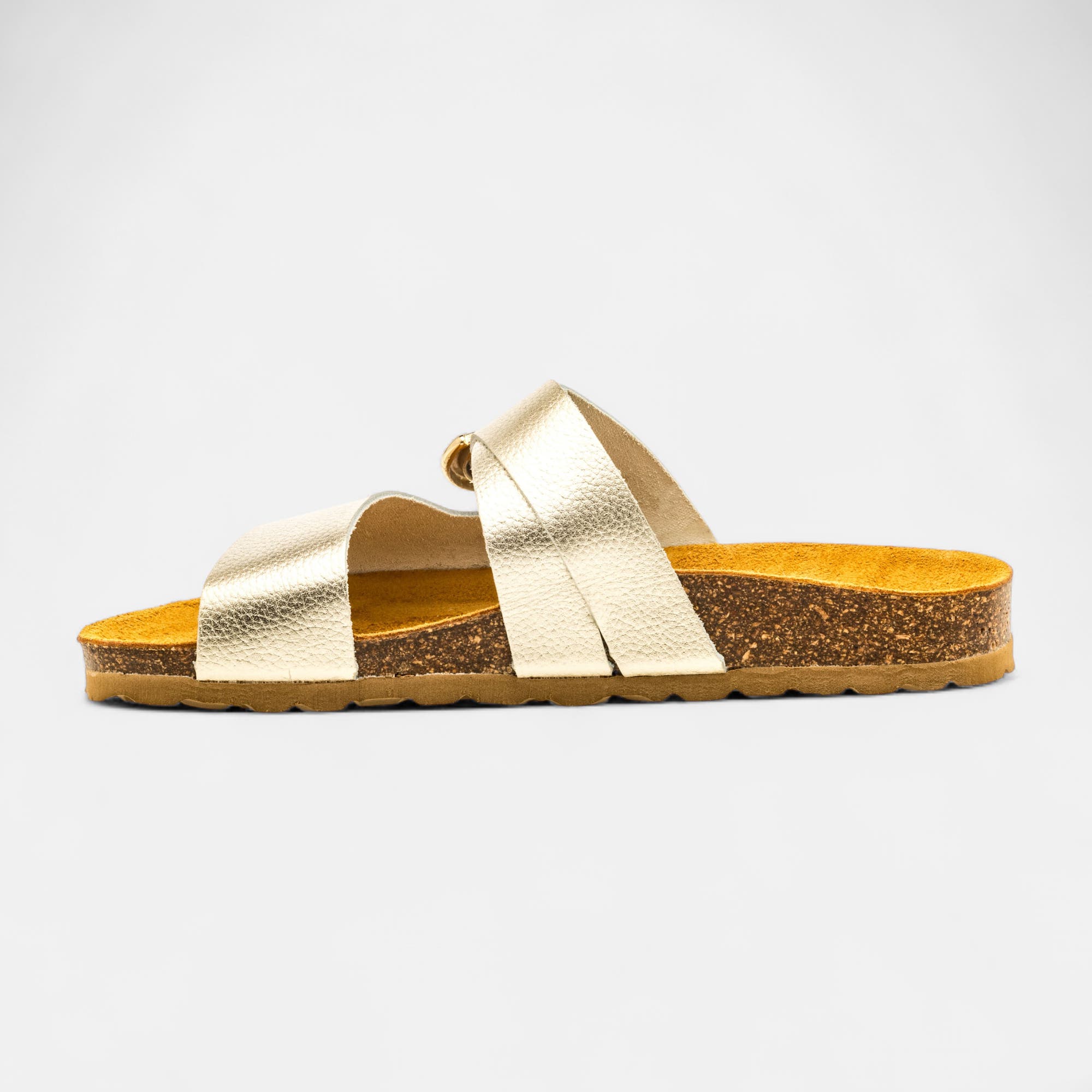 Mules semelle liège Femme en cuir or