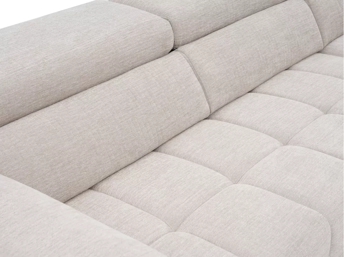 Canapé d'angle droit relax assise coulissante électrique en tissu beige MONISO