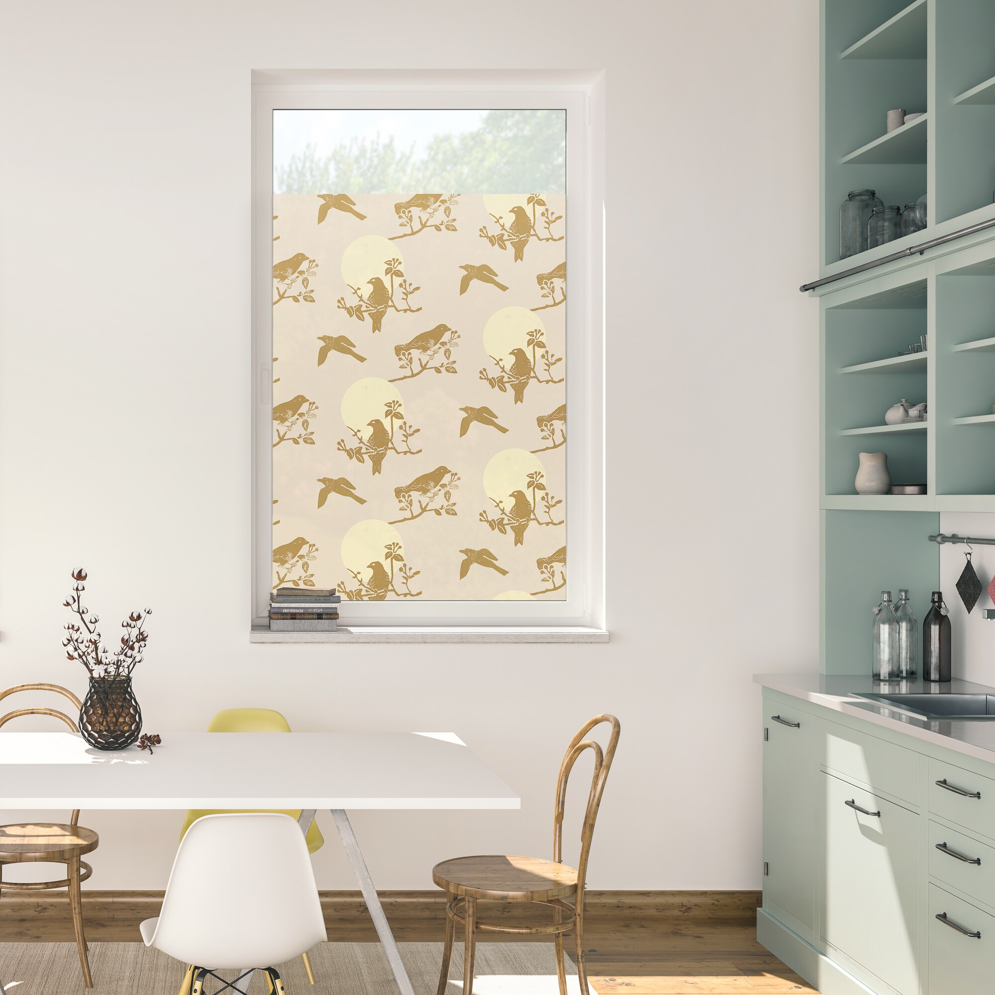 Lichtblick Fensterfolie selbstklebend, Sichtschutz, Moon Birds - Beige