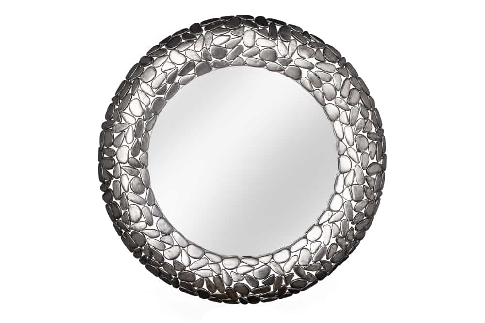 Handgearbeiteter Spiegel STONE MOSAIC XL 82cm silber in Mosaik Optik aus Metall