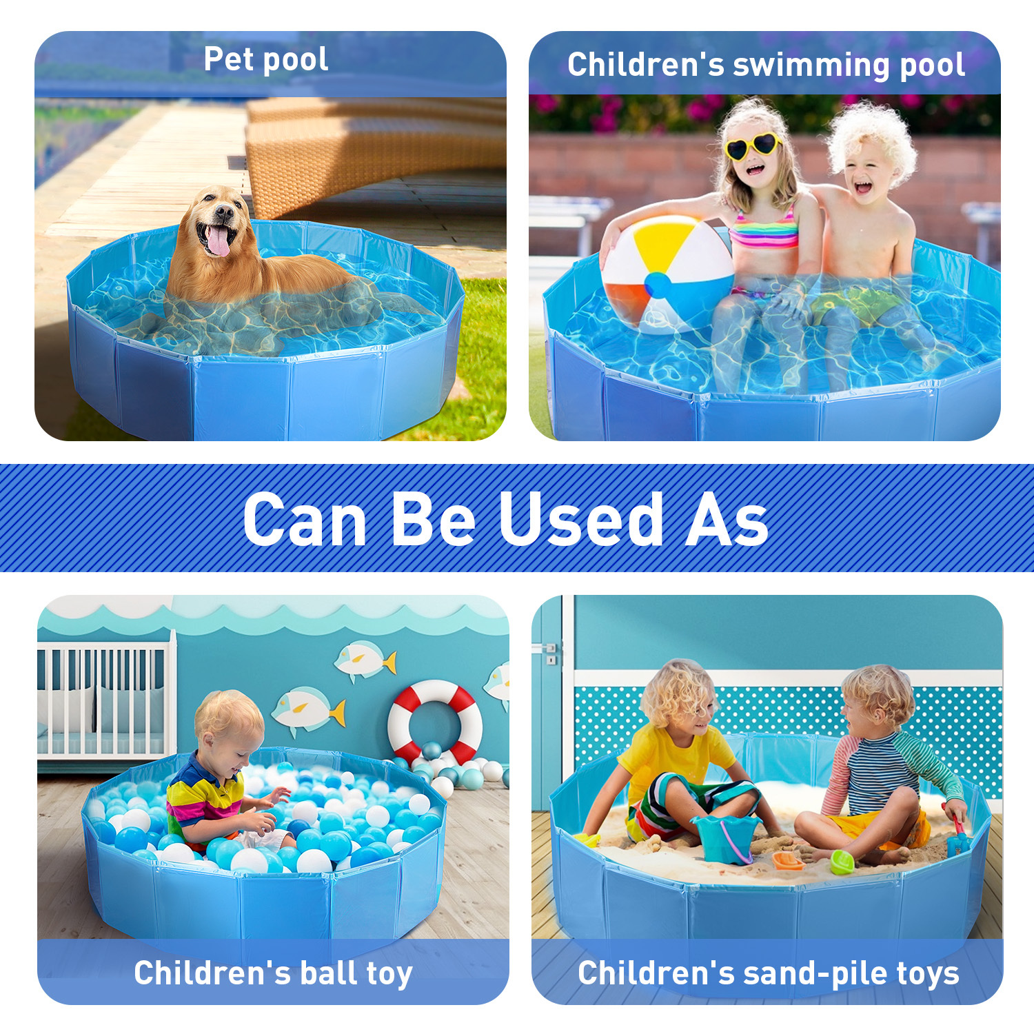 Banheira dobrável Nobleza para cães, resistente e estável, em PVC antiderrapante, adequada para uso interno e externo, azul, 80 x 20 cm.