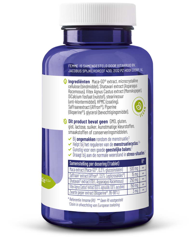 Vitakruid Femme Hormoon Support Oa Maca & Saffraan (90 tabletten)