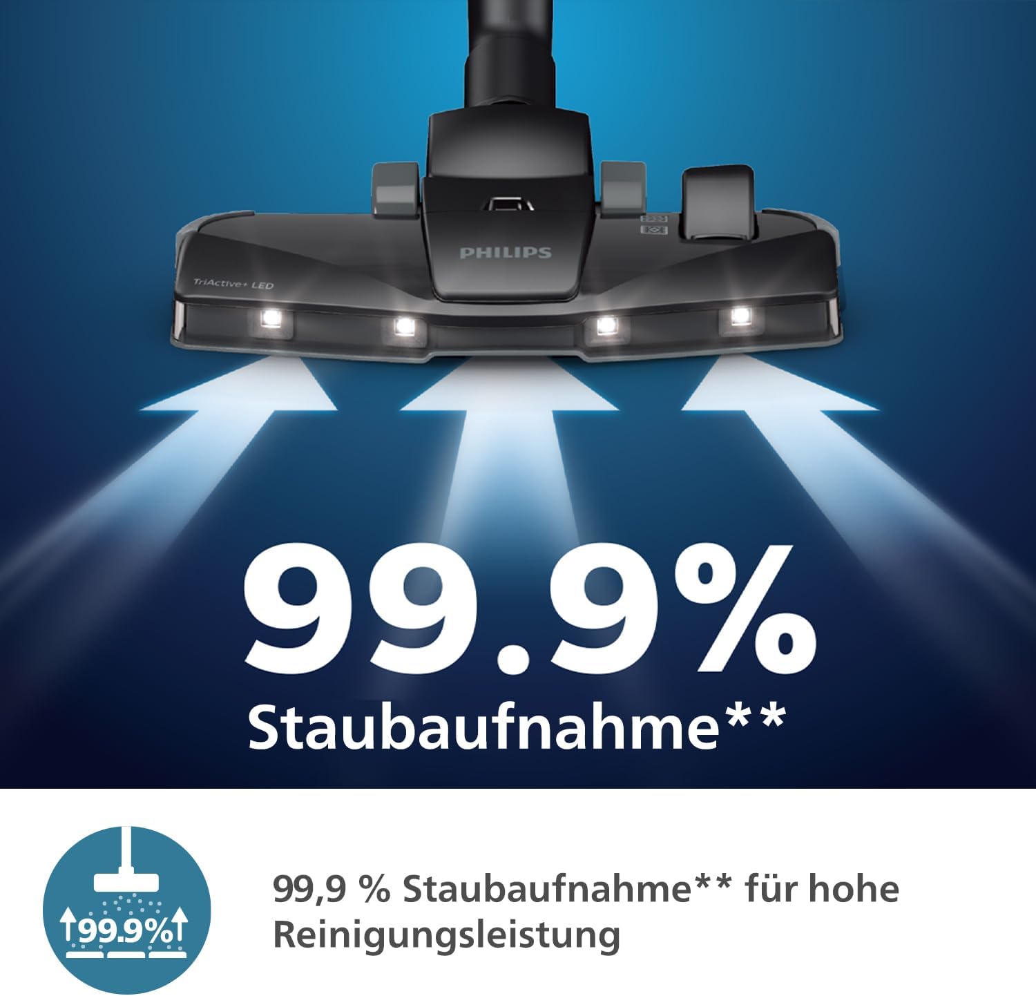 Philips 8000-Series Beutelstaubsauger Performer LED - 900 W Motor, TriActive+ LED-Düse, HEPA, 12 m, Langlebige Beutel, Deep Black (XD8122/10)