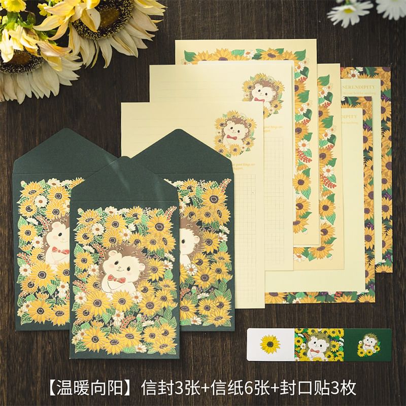 Schattige essentials - Set: Bloemenenvelop + Briefpapier (Diverse designs)