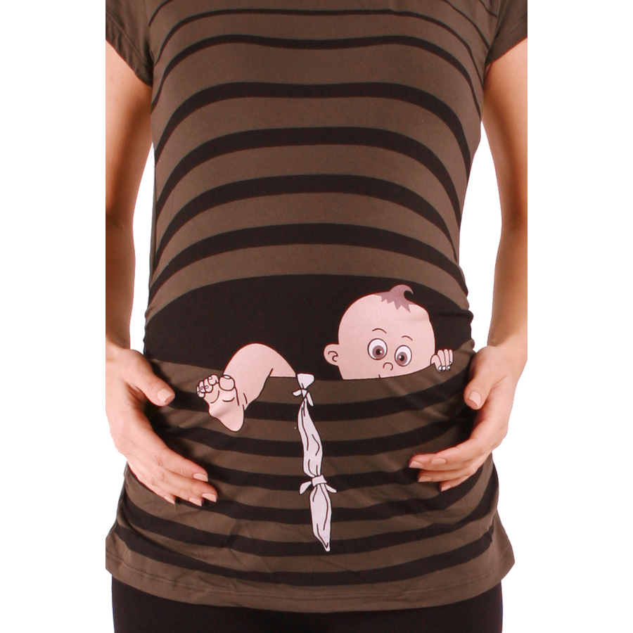 M.M.C. Umstandsshirt Baby Flucht mit Motiv Khaki