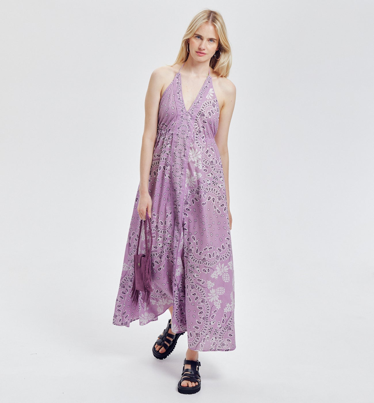 Robe dos nu motif bandana - Imprimé lilas
