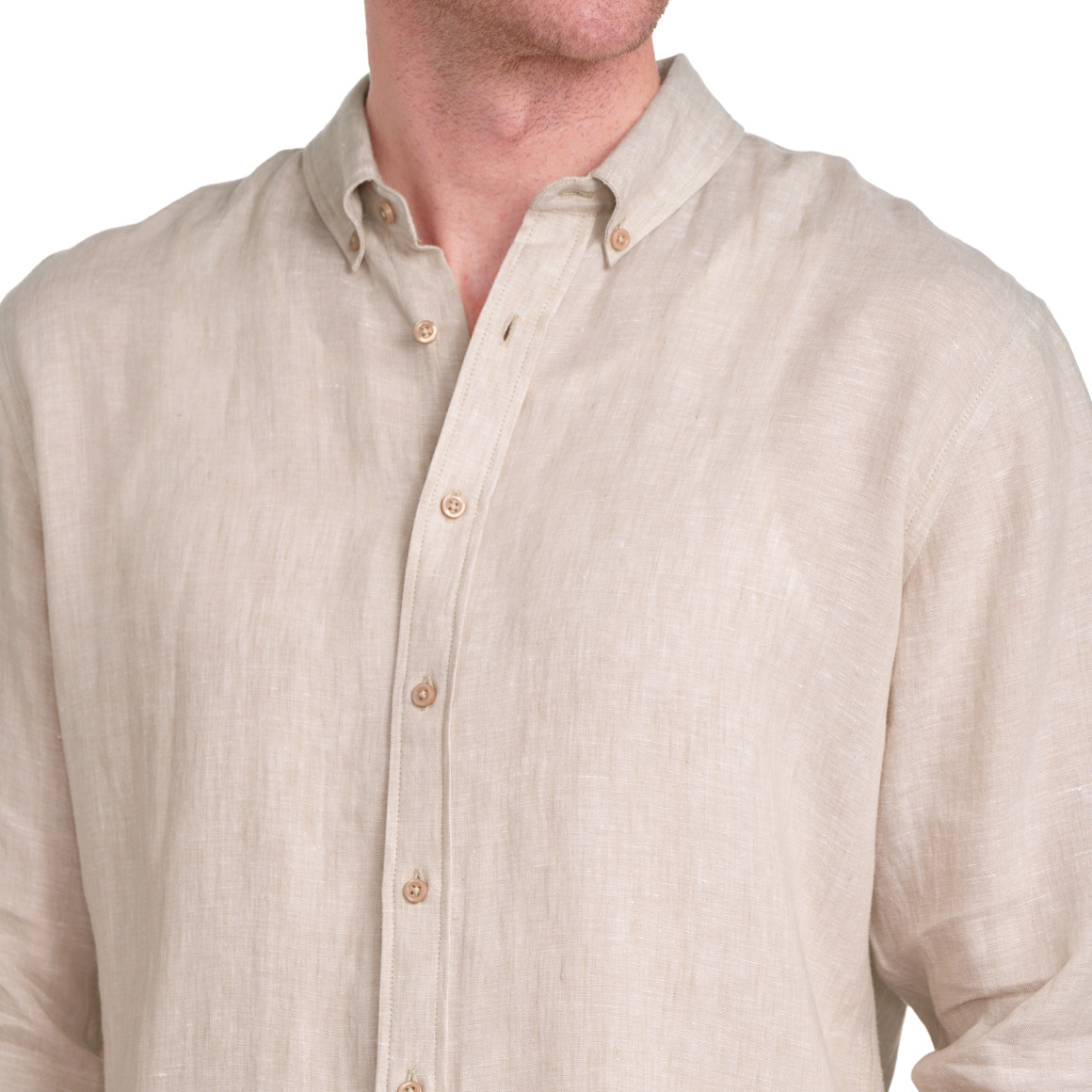 VanVaan Herren Leinen-Hemd mit Button-Down-Kragen beige