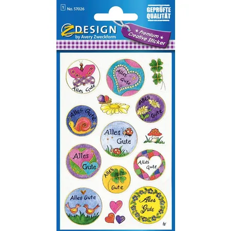 Avery Zweckform Z-Design 57026 Deko Sticker, Schriftzüge Alles Gute, 1 Bogen/14 Sticker