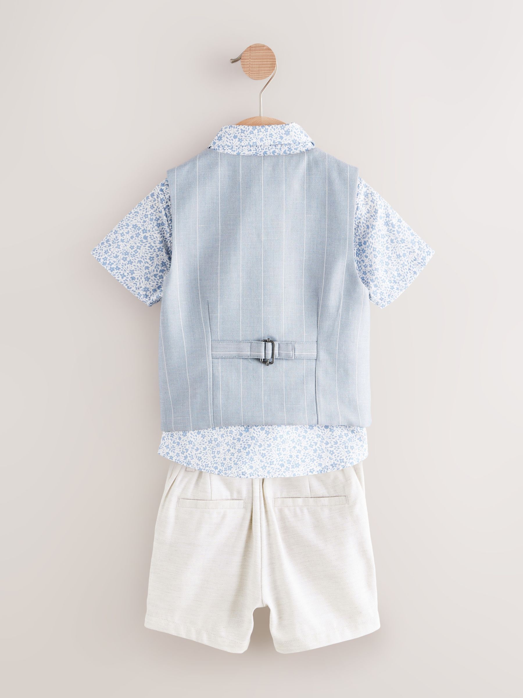 Blauw - Set met gilet, overhemd, shorts en vlinderdas (3mnd -9jr)